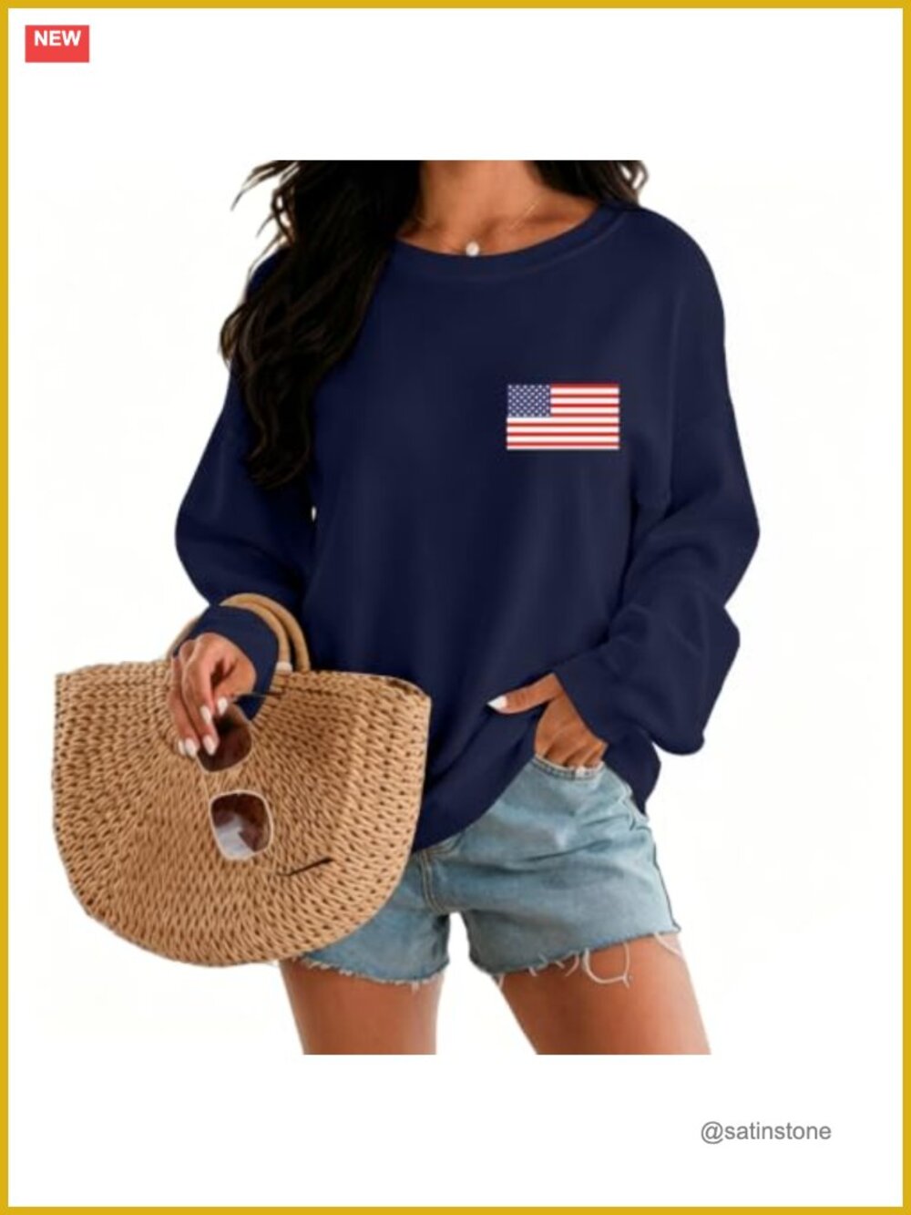 Womens American Flag Crewneck Sweatshirt Long Sleeve Pullover Top